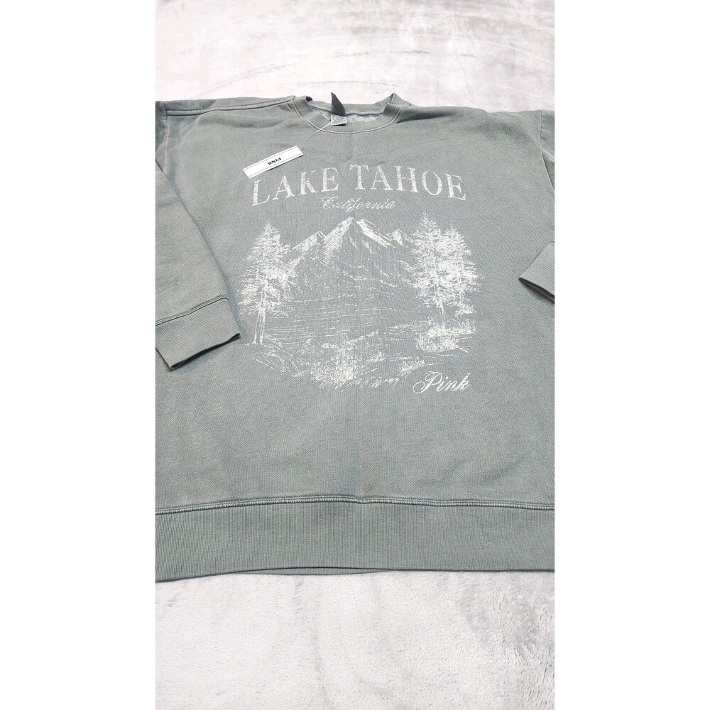 Victoria's Secret Large Green Lake Tahoe Ivy Fleece Oversized Crewneck NWT